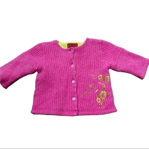 Kenzo Jungle Baby Girl Pink Wool Cardigan Sweater Size 6M Button Up EUC